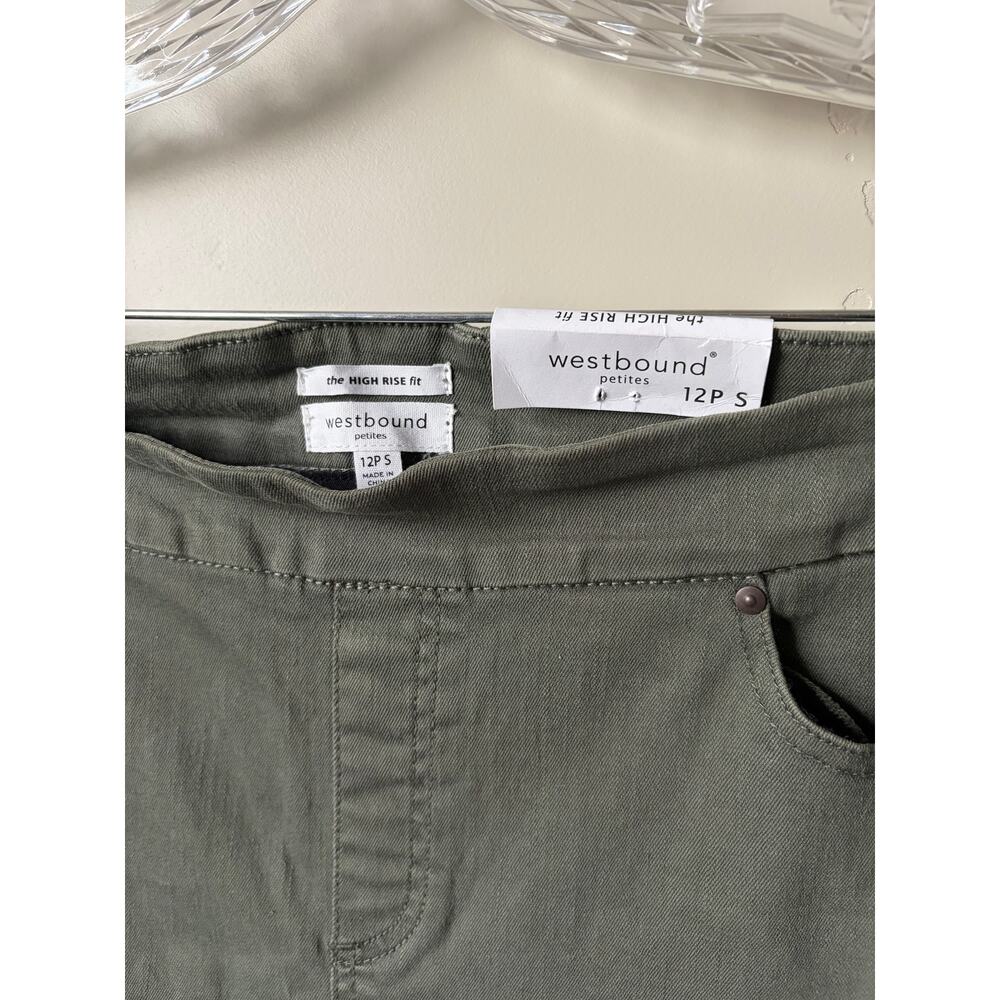 Westbound Green Denim Distressed Pull On High Rise Skinny Jeans- Size 12 Short - Picture 3 of 4